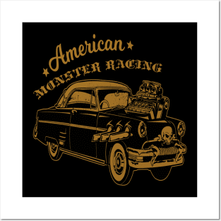 American Cars Monster Racing Gold Posters and Art